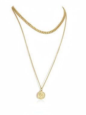 JCM Women's Brass Double Layer Chain Coin Pendant Necklace NWOT